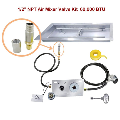Propane Fire Pit Air Mixer Valve And Orifice Nozzle Jet For Sixty Thousand BTU Burners, DIY Kit with 1/2 Inch NPT Fitting