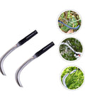 Two Pack Handheld Mowing Sickle For Harvesting And Weeding Comfy Grip Garden And Farm Tool with wood handles and steel hooks