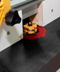 Beefed Up Aluminum Router Lift Kit With Bulletproof Precision Dynamic Insert Plate Compatible With Standard Table Saws For Weekend Warriors And Custom Carpentry Pros Black close-up showing dynamic insert plate in router lift.