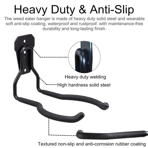 Heavy Duty Steel Weed Eater Wall Mount Hook for Garage, PVC Coated Anti Slip Hooks, Waterproof Rustproof Brush Cutter Organizer