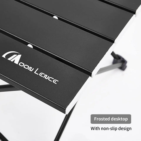 Close-up of Ultralight Folding Camping Table With Carry Bag Portable For Outdoor Cooking And Picnics Camp Boat And Travel Black Small Size