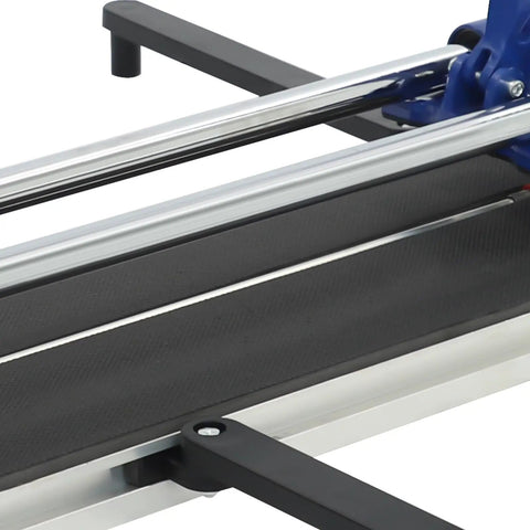 31 Inch Manual Tile Cutter Heavy Duty Precision Scoring Tool With Ball Bearings And Ruler Bar close-up of linear rails and scoring surface.