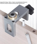 Adjustable Drill Guide For Woodworking Pro Grade Dowel Drilling Jig Durable 6061 Aluminum attached to wood surface