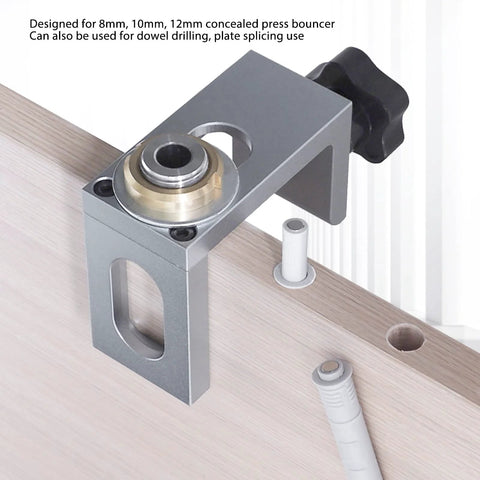 Adjustable Drill Guide For Woodworking Pro Grade Dowel Drilling Jig Durable 6061 Aluminum attached to wood surface