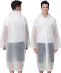 Front and back view of Lightweight Adults Rain Poncho Set 2 Pack with Hood Reusable Waterproof Rain Coats for Women and Men, white color