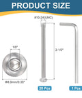 20 Pack Size 10 2-1/2 Inch Button Head Socket Cap Bolts Built With Kickass 304 Stainless Steel 18-8 Hex Drive Hardware, Hella Durable Fasteners Engineered For Seamless DIY Furniture Mounting, Heavy Repairs, And Knockout Corrosion Resistance Anytime, showing dimensions and hex wrench.