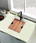 Drop In Bar Sink 15 X 21 Inch Single Bowl In 16 Gauge T304 Stainless Steel Satin Finish shown with cutting board on top