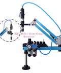 Get The Job Done Fast With This Heavy Duty Pneumatic Tapping Machine For Smooth M3 To M12 Threading with blue aluminum arm and air hose.