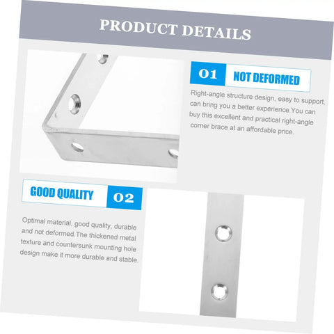 4 Pack Heavy Duty Right Angle Shelf Brackets Outside Corner Wall Mounts Built To Lift Serious Weight Steel L Brackets With No Sweat Setup For Any Diy Rack Or Shop Storage Silver close-up of right angle bracket showing holes for mounting.