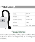 Moveable Welding Fume Extractor With Dual Ports Desktop Smoke Remover And 3 Stage Purifier, specifications chart shown