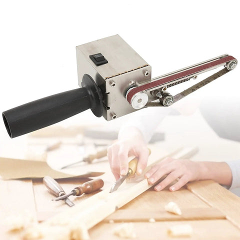 Heavy Duty Mini Belt Sander Workhorse Packing 150 Watt Brass Core Motor with rubber grip and belt roller for woodworking.