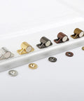 Heavy Duty 4 Pack Zinc Alloy Door Stoppers With Strong Magnets Smooth Quiet Cabinet Catches For Cupboard Holders Easy Install Screw Kit showing various finishes.