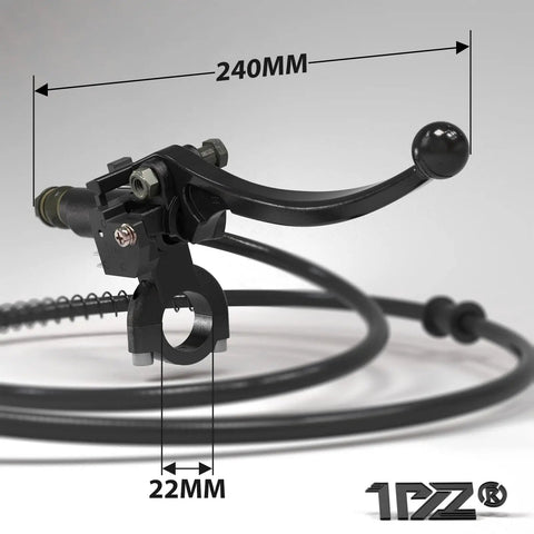 Upgraded Hydraulic Brake Master Cylinder Caliper With Brake Pad Replacement For 79cc And 97cc Mini Bikes And Go Karts Fits DB30 Racer 51 Inch Hose Heavy Duty Clamping Power Bolt On Kit For Easy Install, side view with dimensions