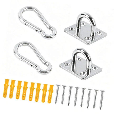 Beefy Ceiling Hook Kit Stainless Steel 304, 500 Lb Capacity, Includes 2 Eye Plates and 2 Spring Hooks, Screws and Expansion Anchors for Indoor Outdoor Hammock Chair Swing Mounting, with screws and anchors