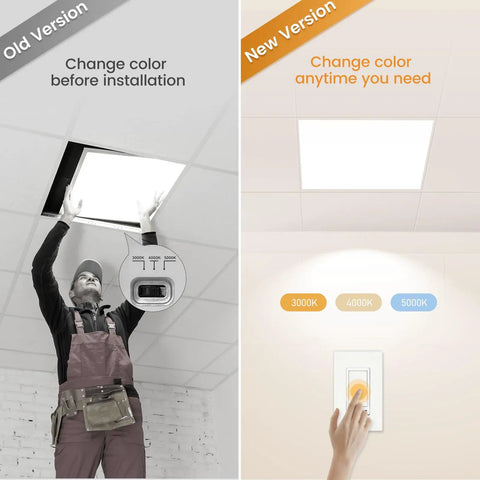 2x2 LED Flat Panel Light 40W With 3 Color Temperatures 3000K 4000K 5000K, Dimmer Friendly in ceiling installation