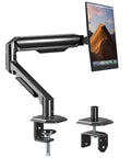 Heavy Duty Single Monitor Mount Arm For 17 To 32 Inch Flat Or Curved Screens Swivel Tilt Aluminum desk stand with attached monitor.