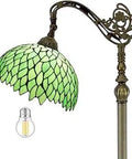 Green Wisteria Tiffany Style Floor Lamp With Arched Stained Glass, Adjustable Gooseneck Reading Light, 64 Inch Tall