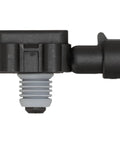 Map Sensor For Automotive Engines, Rock Solid Absolute Pressure Sensor Replacement With Shock Resistant Silicone Gel, High Quality Map Sensor Compatible With Many Cars And Trucks. Side view of black MAP sensor with threaded gray port