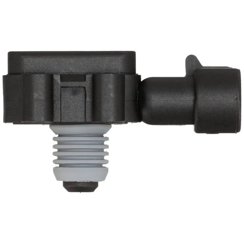 Map Sensor For Automotive Engines, Rock Solid Absolute Pressure Sensor Replacement With Shock Resistant Silicone Gel, High Quality Map Sensor Compatible With Many Cars And Trucks. Side view of black MAP sensor with threaded gray port