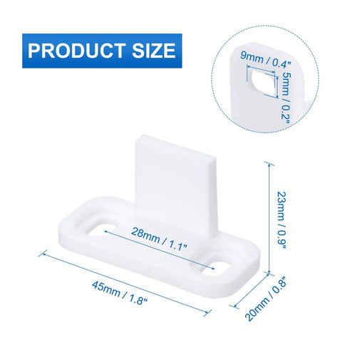 Two Pack Barn Door Floor Guides Made Of Pom Flat Bottom Track Stopper For Smooth Sliding Non Slotted Floor Guide For Bypass Closet Pocket Doors White Finish Durable Construction Diy Friendly Install And Universal Fit dimensions diagram showcasing size 45x20x23 mm (1.8x0.8x0.9 in)