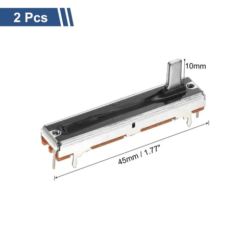 Two Pack Linear Slide Potentiometers 7 Pin B10K 45mm Length 30mm Travel 10mm Knob Fader For Dimming Tuning Music Gear Audio Mixer Synths And DIY Electronics Projects