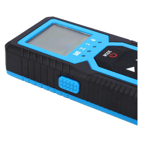 Close-up of Stud Finder Wall Scanner, 4 in 1 Detector for Wood Metal AC Wire, showing buttons and display.