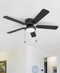 Hugger 52-Inch Matte Black Ceiling Fan With Bowl Light Kit Low Ceiling Friendly Dimmable Frosted Light 5-Blade Matte Black Finish