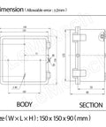 Hella Weatherproof Abs Plastic Junction Box IP65 Rated dimensions 150 x 150 x 90 mm for secure wiring projects.