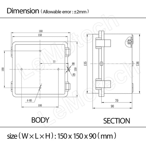 Hella Weatherproof Abs Plastic Junction Box IP65 Rated dimensions 150 x 150 x 90 mm for secure wiring projects.