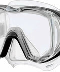 Freedom Tri-Quest Scuba Diving Mask M-3001 with low-profile single window design in clear and black, close-up view.