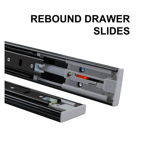 Heavy Duty 45Mm Push To Open Drawer Slides Dead Silent Three Section Cabinet Glides Smooth Ride Pull Out Tracks For Home Furniture Hardware 12 Inch Length close-up of rebound drawer slides with inner mechanism visible.