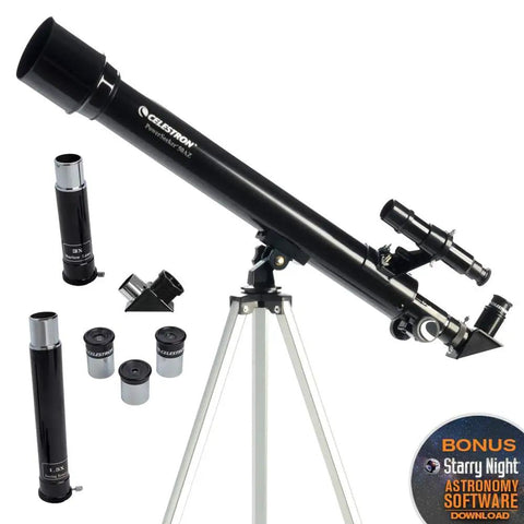 PowerSeeker 50AZ Telescope Easy To Use Manual Alt Azimuth Refractor, 50mm aperture, eyepieces, Barlow lens on tripod