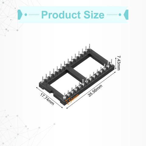 Eight-Piece DIP IC Socket Adapter Kit With 28 Round Pins, 2.54mm 0.1 Inch Pitch, dimensions 35.56x17.74x7.43mm shown
