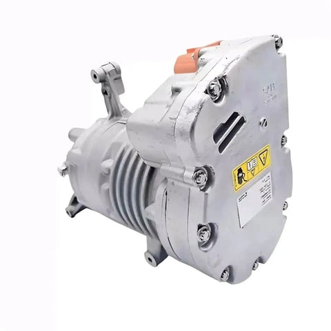 Oem Style Ac Compressor For Tesla Model 3 2017 To 2023 showing front angle with silver housing and clear label details