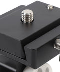 Close-up of the Night Sky DSLR Tracking Mount With 90 Degree Equatorial Wedge, showing the 3/8 inch thread on aluminum material.