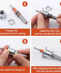 Instructions for using the 8mm Heavy Duty Hole Punch Set With Countersink Drill And Wrench for PVC and photo paper projects.