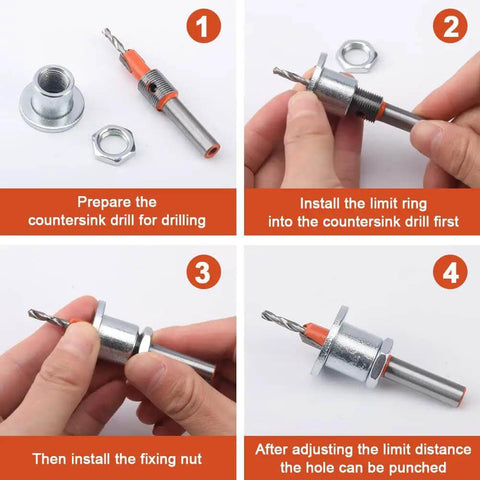 Instructions for using the 8mm Heavy Duty Hole Punch Set With Countersink Drill And Wrench for PVC and photo paper projects.