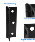 Top Tier Black Metal Butt Hinges, Smooth Folding Action Measures Two Point Three Six By One Point Four Two Inches, side view showing easy installation and metal durability.