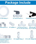 Refrigerator water line kit with 25 ft RO tubing, 1/4 in shut-off valve, tube cutter, tees, adapters, and elbows.