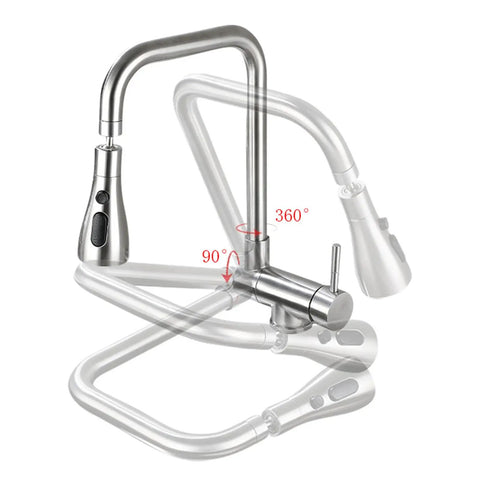 GAZOGJ Black Foldable Kitchen Mixer Tap - Modern 1 Hole Faucet with 3 Sprays & Rotating Spout - features 360° and 90° swivel design.