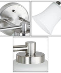 Close-up details of Dope Modern Brushed Nickel Vanity Light With Glass Shades, 3-Light Bath Bar For Bathroom, Hardwired Wall Fixture