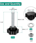 Black M12 Star Clamping Knobs With Nuts And Washers, Heavy Duty Zinc Plated Carbon Steel Thumb Screws, components with dimensions.