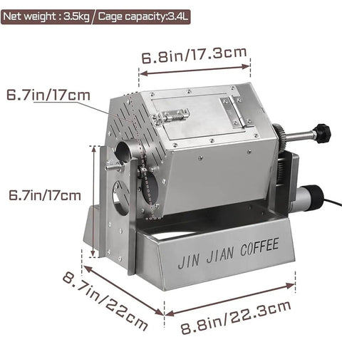 Badass Build Hella Spacious Gas Coffee Bean Roaster With Thermometer And Stainless Steel Drum For Home And Commercial Use, dimensions 6.8x6.7x8.8 in.