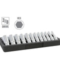 24 Piece Metric Socket Set With Deep And Shallow Sockets 8mm To 19mm Thin Wall Design For Tight Spaces in a black tray