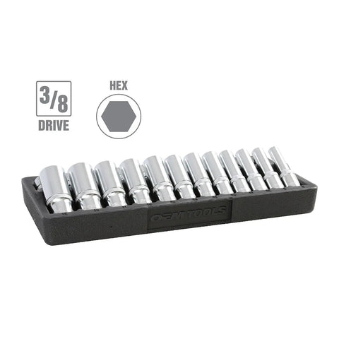 24 Piece Metric Socket Set With Deep And Shallow Sockets 8mm To 19mm Thin Wall Design For Tight Spaces in a black tray