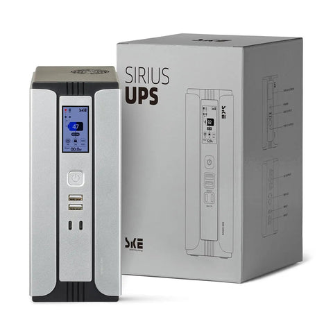 Front view of Compact 30000mAh Battery Backup Uninterruptible Power Supply With Surge Protector For Router, Modem, And PoE Devices