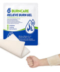 Burn Gel With Aloe For Minor Skin Wounds On The Go 40g Packet, shown in package and applied on arm for soothing relief.
