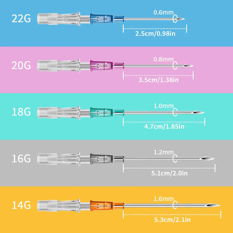 Mixed Gauge Catheter Piercing Needles Kit 10Pcs Set 14G 16G 18G 20G 22G Hollow Cannula for Nose Belly Ear Piercing and Body Piercing Tools Ideal for Pros and DIYers, mixed gauge sizes shown