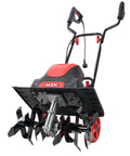 Powerful 16 Inch Corded Electric Tiller Cultivator With 13.5 Amp Motor, 8 Inch Till Depth, side view showing blades and tines
