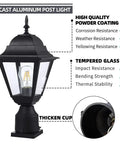 Outdoor Post Light Waterproof Cast Aluminum Lamp Post Fixture With Pier Mount Base Matte Black Sixteen Point Five Inch Lantern